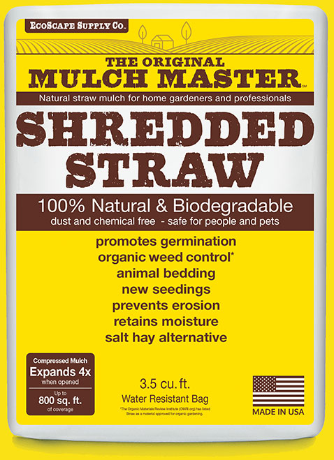 Mulch Master Shredded Straw bag by EcoScape Supply Co., 100% natural and biodegradable straw mulch for seeding, erosion control, moisture retention, and animal bedding, 3.5 cubic fee